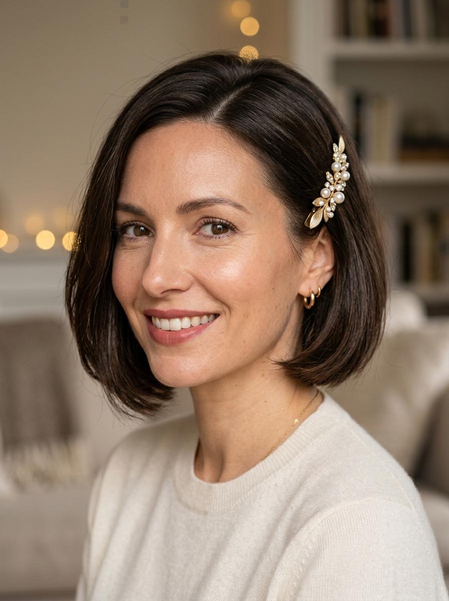Festlicher kurzer Bob mit Seitenspange - edle Frisur für kurze Haare